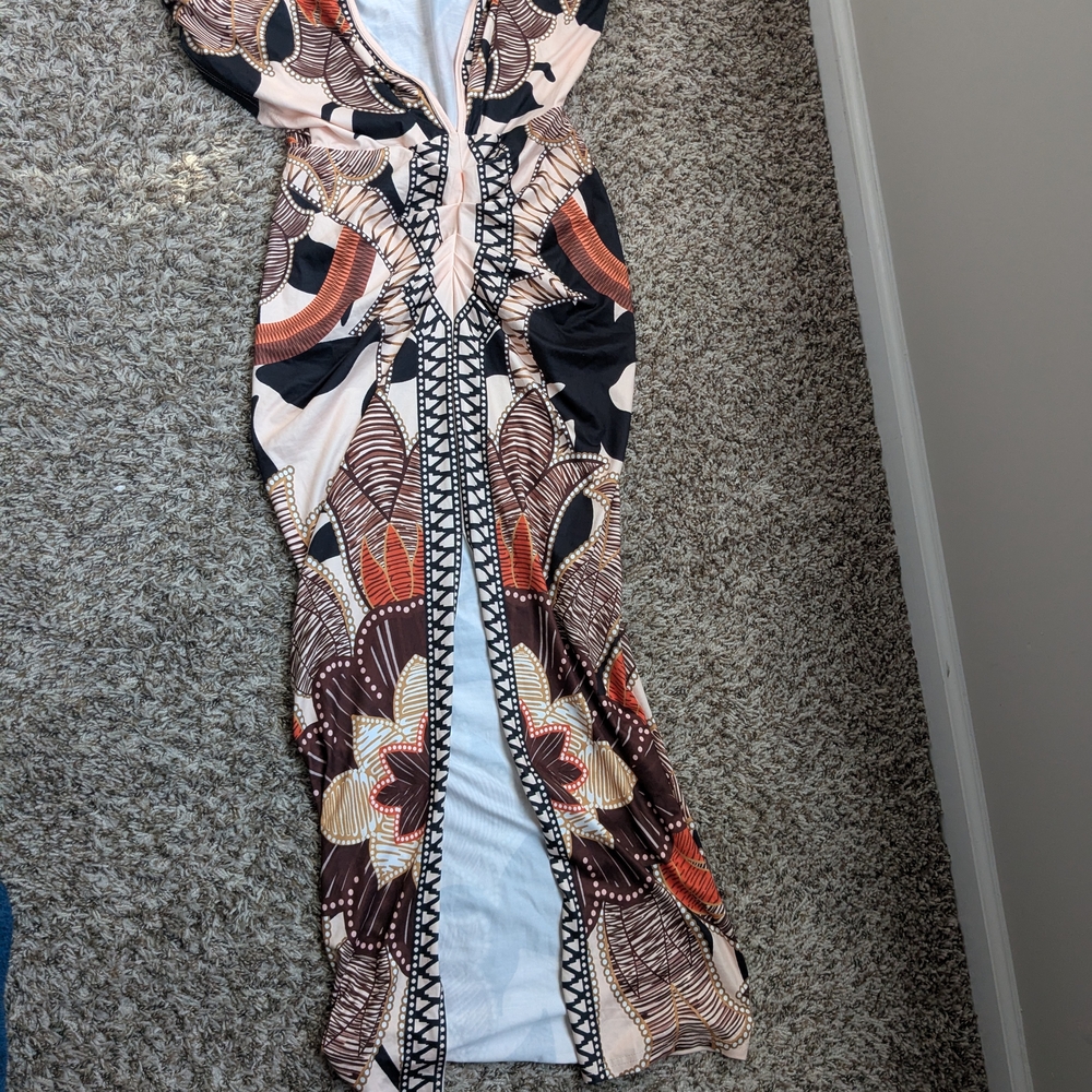 SHEIN Multicolored Sleeveless V-Neck Bodycon Maxi Dress